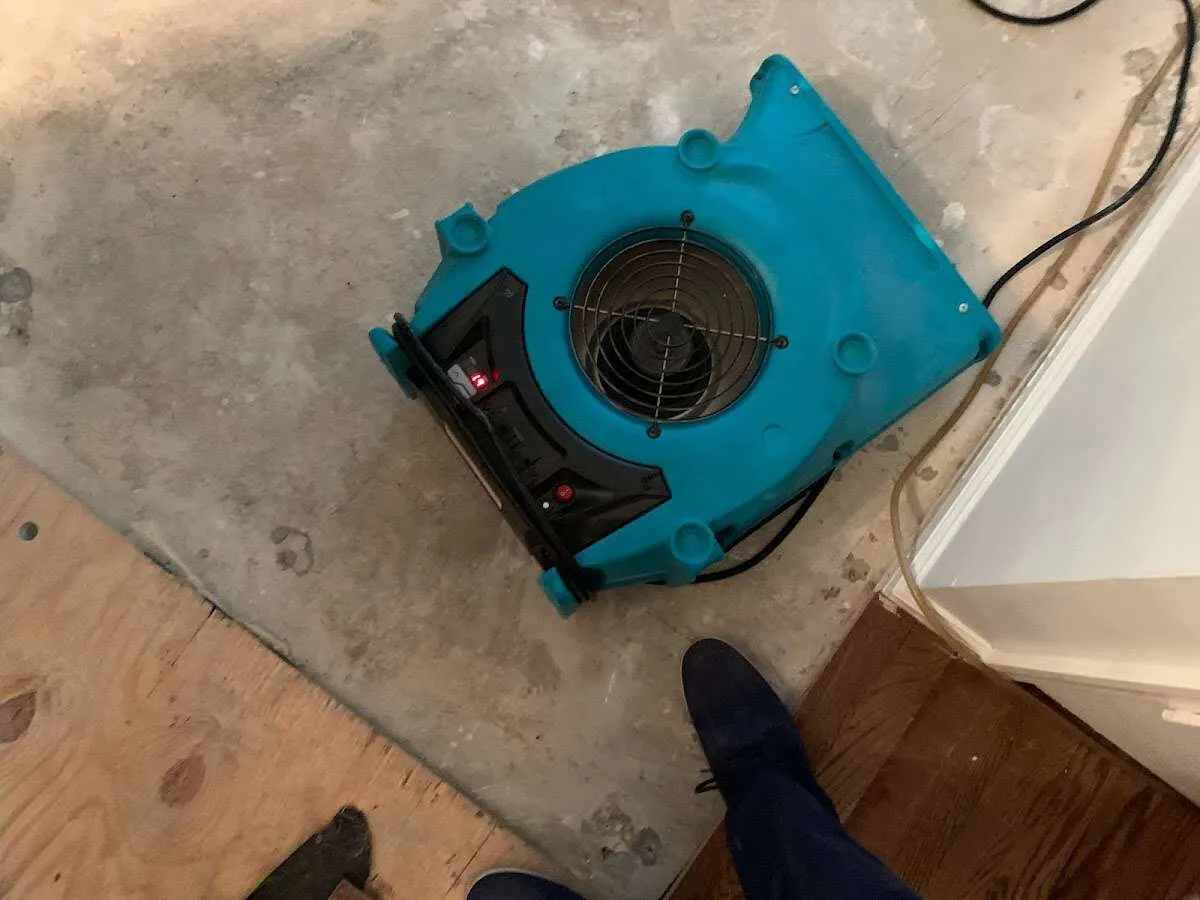 Air mover drying subfloor during Leak Detection & Repair in Titusville