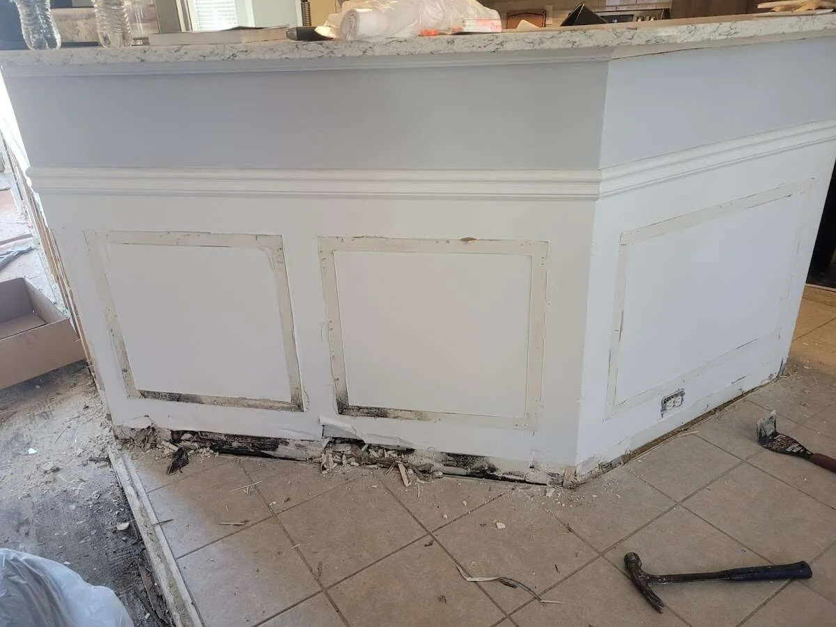 Water damage and mold on kitchen during Sewage Cleanup & Sanitation in Titusville
